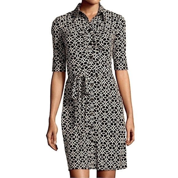 Laundry Shelli Segal Stretch Knit Slinky Shirt Dress Sz 2 Button Down Belted EUC - Picture 2 of 11